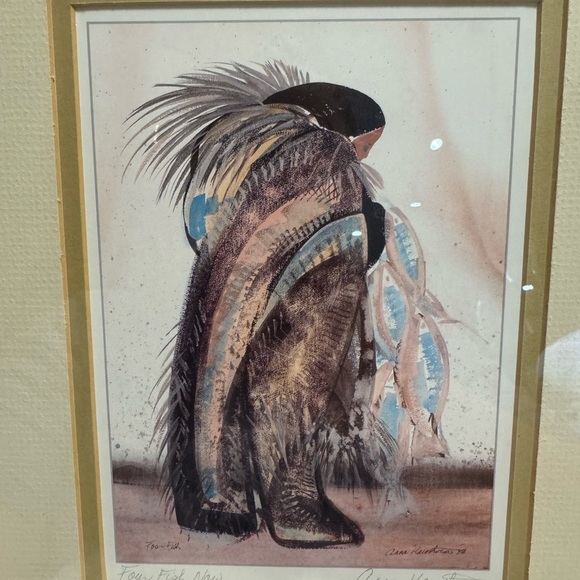 Four Fish Now by Anna Hawthorne Signed Framed Native American Indian 80s VTG Art - Picture 6 of 12